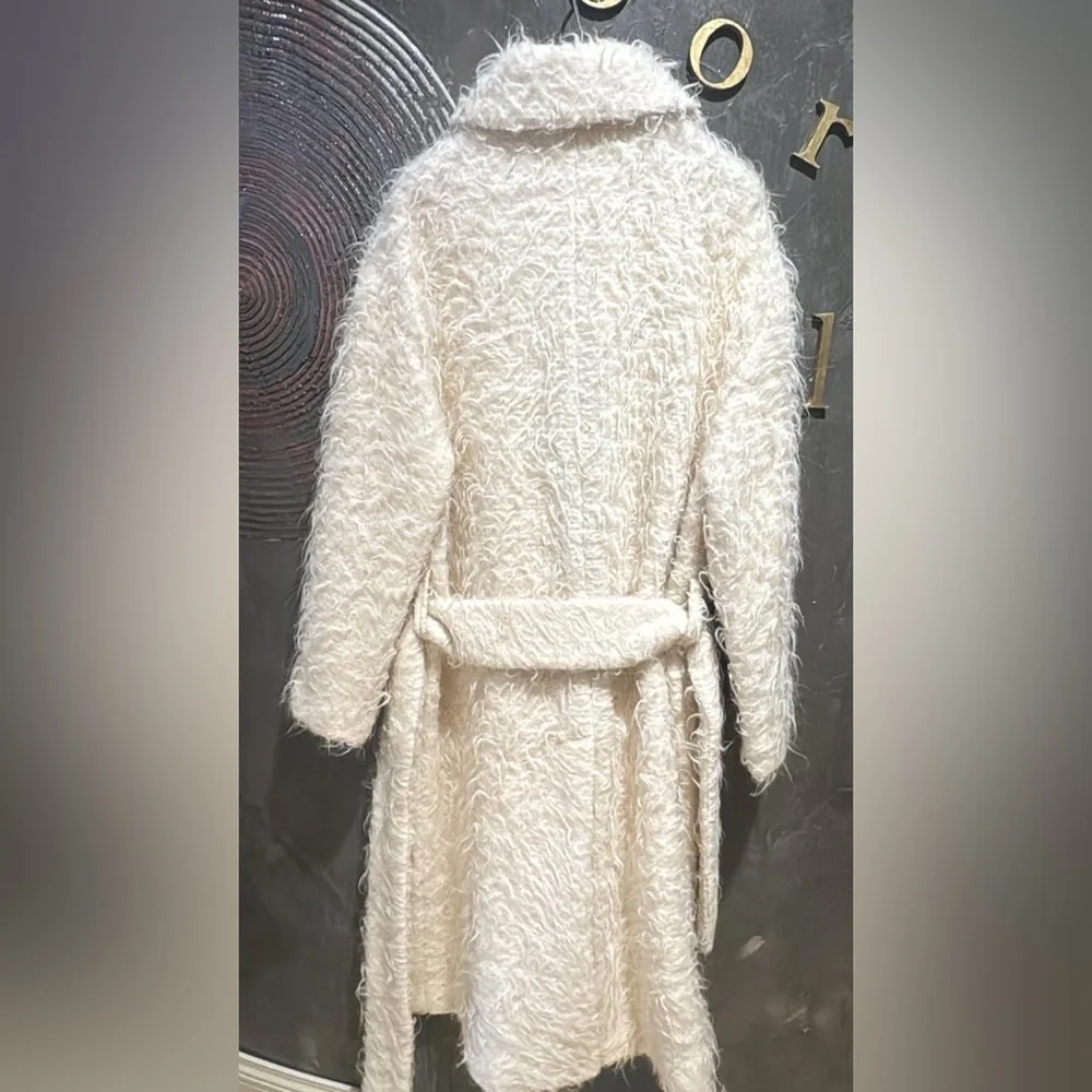 Day Birger et Mikkelsen white distressed wool blend pea coat size EU 38 NWT